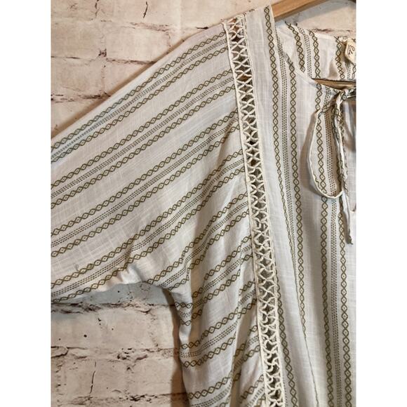 Elan Peasant Top Womens Medium Olive & Ivory Crochet Trim Boho Cottage Feminine - Picture 2 of 13